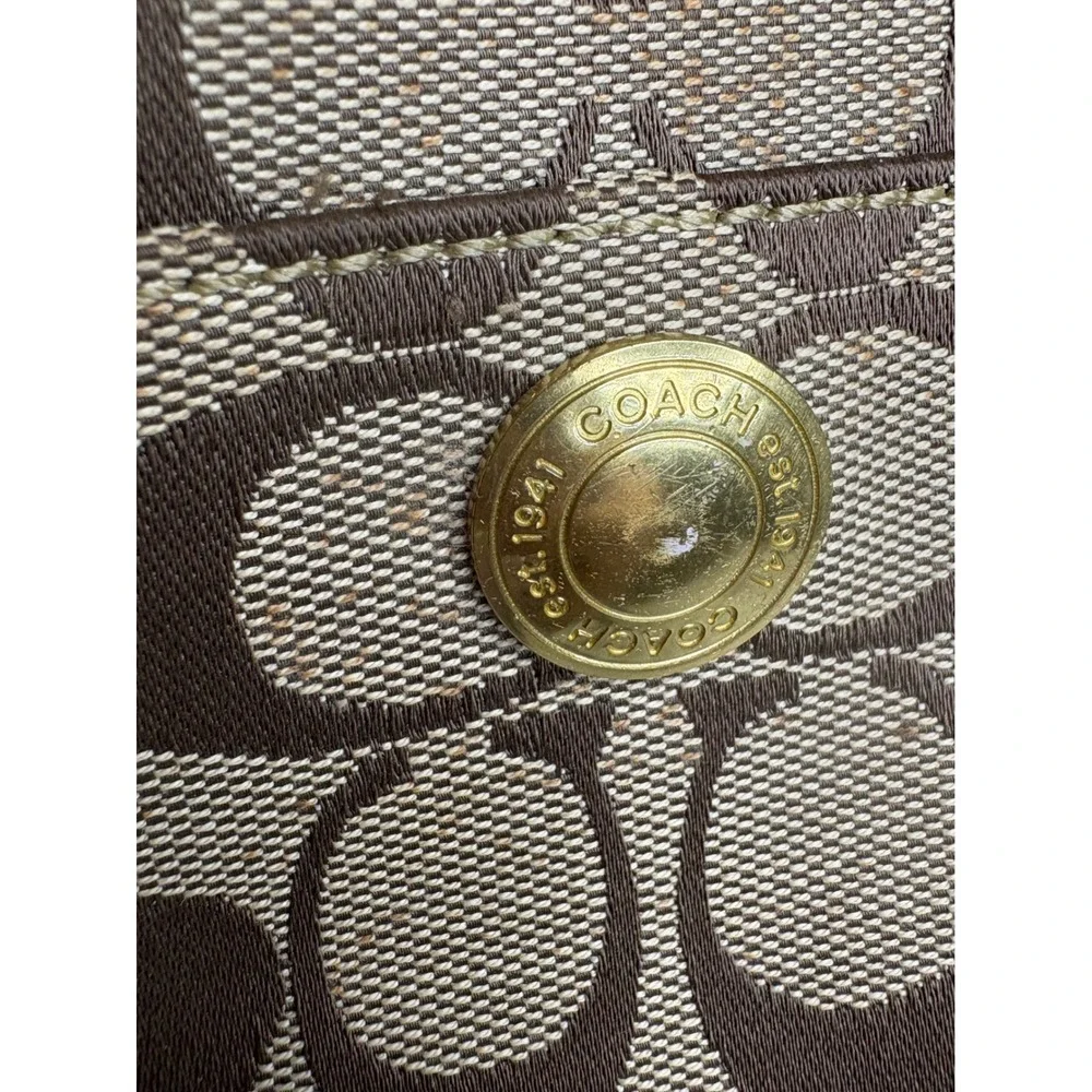 Coach Signature C Monogram Tote Bag Brown Leather Trim Gold Hardware - Picture 3 of 13